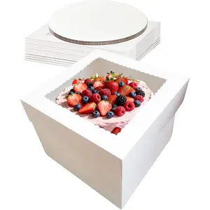 3 Sets Cake Boxes,10x10x8 Inch Tall Cake Box with Cake Boards 10",Disposable Cake Containers with ,White Bakery Boxes with Large Window,for Layer Cakes,Pies,Donuts,Cookies,Wedding,Birthday,Party