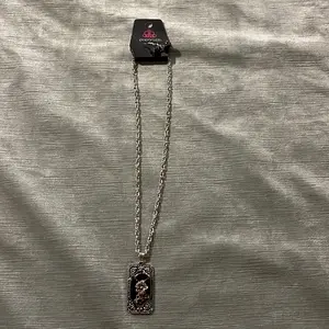 Popazza Silver Chain Necklace with Elegant Rectangular Pendant for Women