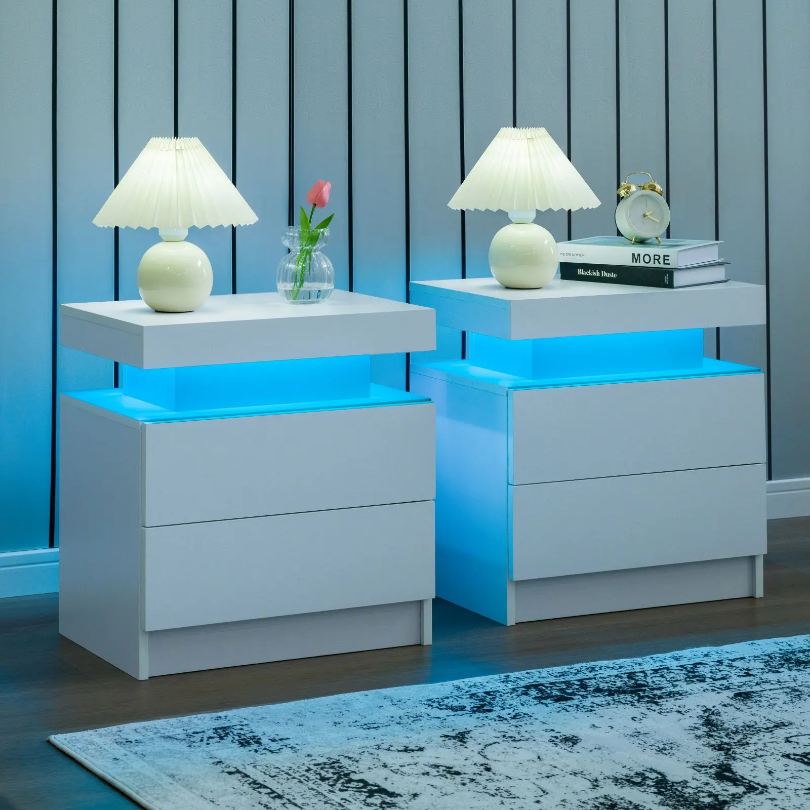 i-aplus Night Stand Set of 2 LED Nightstands with 2 Drawers Modern Bedside Table for Bedroom,Living Room i-aplus Night Stand Set of 2 LED Nightstands with 2 Drawers Modern Bedside Table for Bedroom,Living Room