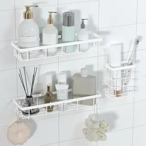 Shower Caddy Organizer with Hooks,Self Adhesive Bathroom Shelves,Shower Shelves,No Drilling Bathroom Organizers and Storage,Perfect for RV, Apartment, Home Decor,3 Pack White