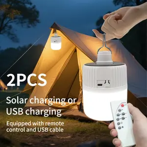 2Pack USB Solar Camping Light Remote Tent Light 1200mAh Portable LED Rechargeable Camping Lantern Hanging Waterproof Emergency Light for Camping, Hiking, Power Failure, Hurricane