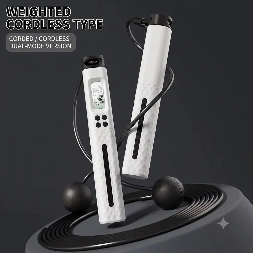 Counting Jump Rope Cordless & Corded 2-in-1 Fitness Training Indoor & Outdoor Sports Weight Loss White Black Indoor & Outdoor Workout