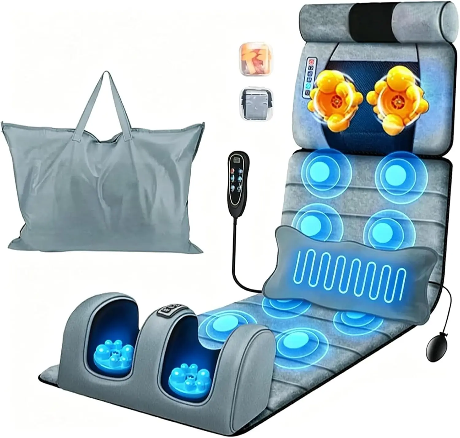 Full Body Massage Mat in Soft Velvet, Portable Heated Massager with 10 Vibration Motors & Detachable Shiatsu Neck and Leg Pads for Pain Relief, Perfect Gift, Removable, Husband, Rubber, Polyester, Father’s Day
