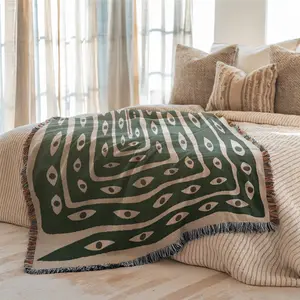 Multi-Function Tassel Woven Blanket -Green Snake Pattern Bed Blanket, Also for Sofa Cover Couch Throw Blanket Armchair Home Decor Room Wall Art Tapestry Furniture Slipcover Tablecloth Shawl Outdoor Picnic Camping Beach Towel Office Nap Hippie