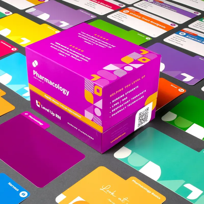 Level Up RN Pharmacology Nursing School Educational Flashcards – Effectively Study Key Medications Efficiently with What You NEED to Know, No Fluff!