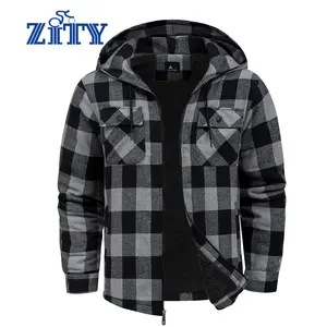 ZITY Men's Fleece-Lined Plaid Hoodie, Long Sleeve Zip-Up Flannel Hooded Jacket, Winter Warm Fall Casual Tops, Menswear Coat,summerwins