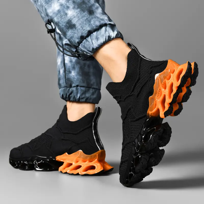 2026 New Men’s High-Top Knit Sports Shoes, Mech-Style Cutout Blade Thick-Soled Street Sneakers, Height-Increasing Non-Slip Shock-Absorbing Running Shoes, Street Influencer–Style Slip-On Casual Fitness Sneakers, Men’s Mech Blade Shoes, Breathable Knit Heig