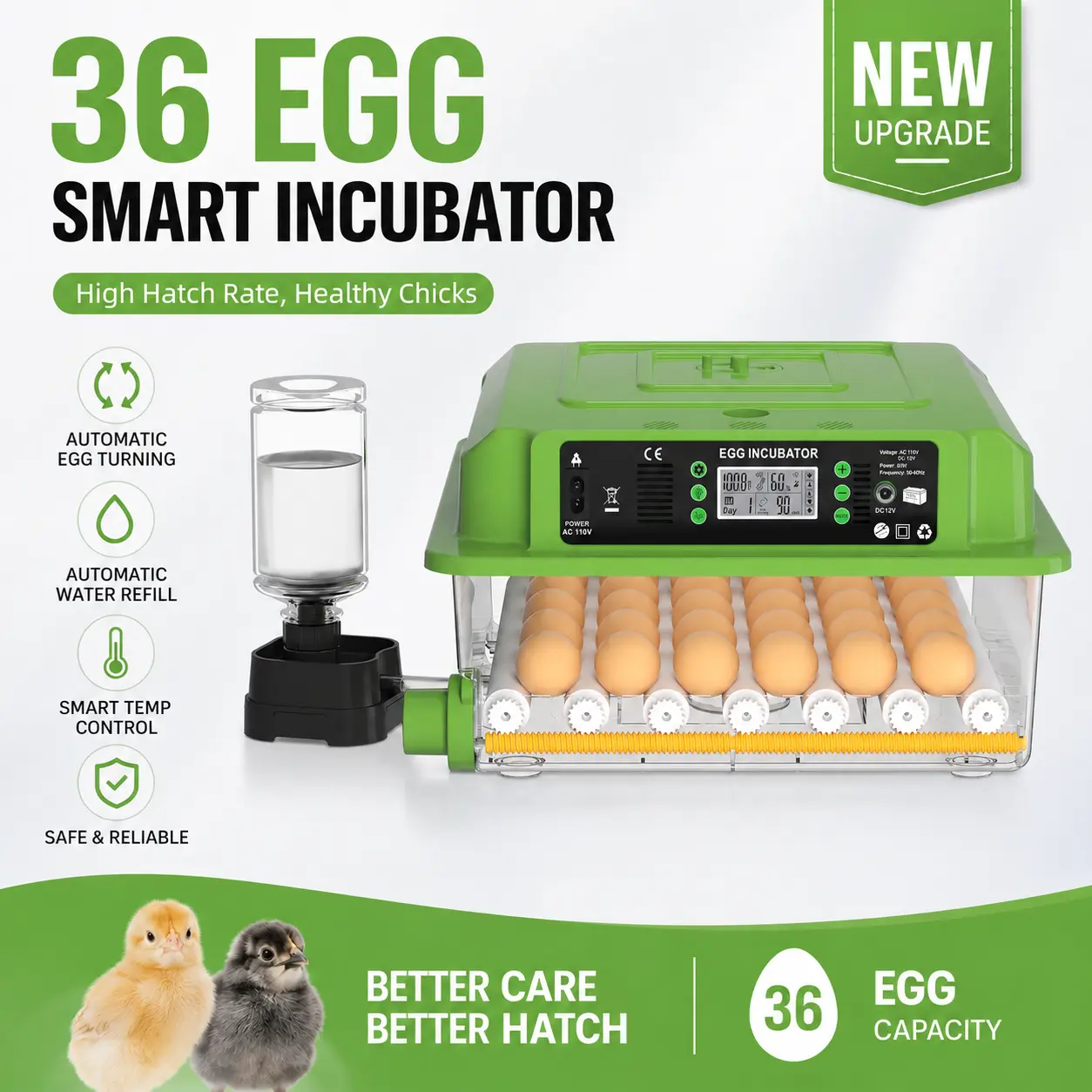 【DealsForYouDays】Easy-to-Use Smart Egg Incubator for 16/36 Hatching Eggs, Fully Automatic Turner & Water Top-off, Digital Temperature Control Hatcher for Beginners, Stable, 16 Eggs