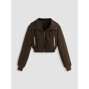 Cider [2 colors, size 2-10] Corduroy Solid Zip Up Crop Jacket