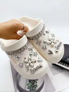 24pcs Silver Color Flower Heart Queen Star Rhinestone Chain DIY Decorations, Shoe Clips for Women Sandals Slippers Beach Bags, Rhinestone Shoes Charms