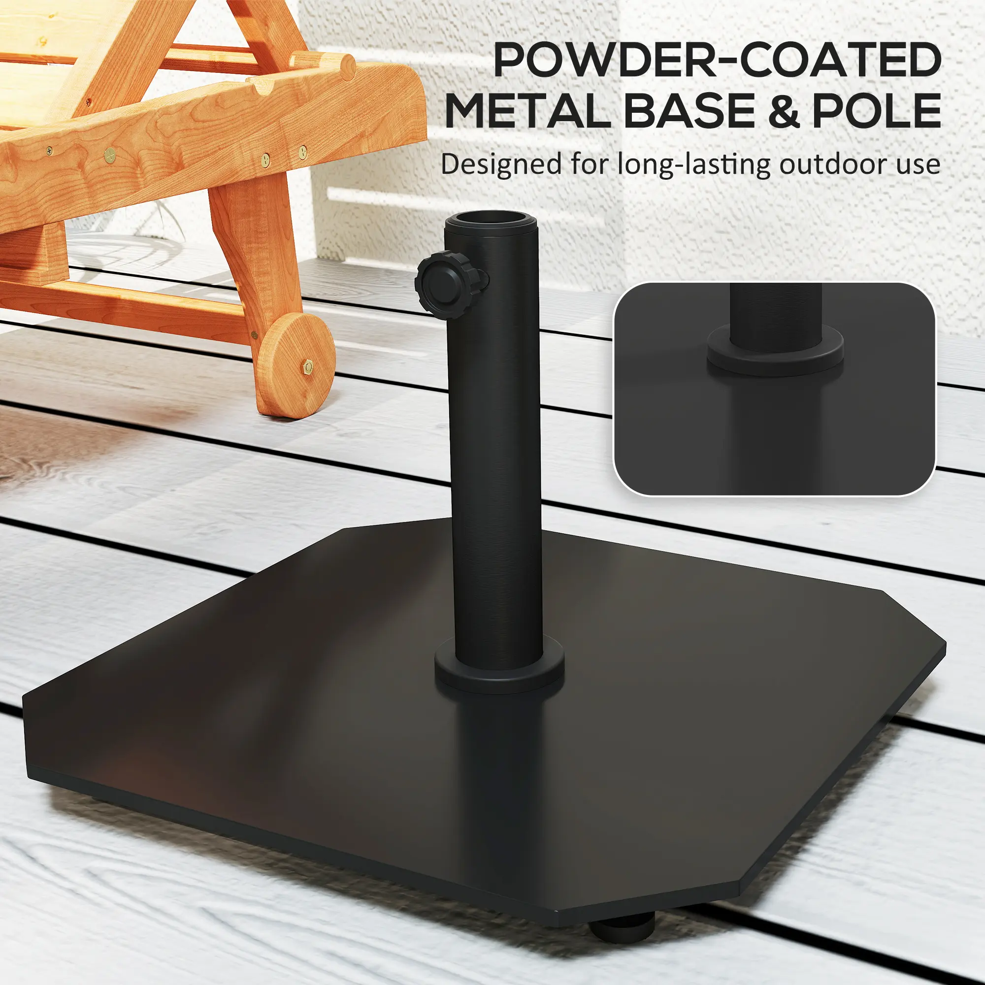 Outsunny Square Patio Umbrella Base, 41 lbs Metal Umbrella Stand Base with Adjustable Foot Pads, Heavy Duty Patio Umbrella Holder for 1.3"/1.5"/1.9" Umbrella Poles for Outdoor, Lawn, Poolside, Black