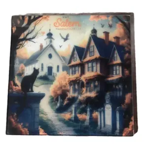 Salem House Halloween Sublimation Design Glass Cutting Board 8 x 8 - Perfect for Your Kitchen Chopping Needs Printed