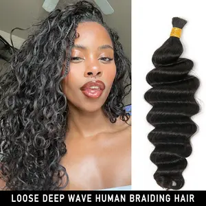 YWIGS Loose Deep Wave Human Braiding Hair for Boho Braids Bulk Human Hair for Braiding No Wefted Natural Color Human Hair for Boho Braids #Summervibes
