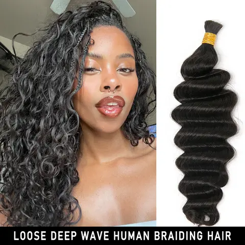 YWIGS Loose Deep Wave Human Braiding Hair for Boho Braids Bulk Human Hair for Braiding No Wefted Natural Color Human Hair for Boho Braids #TikTokShopFallDealsForYou