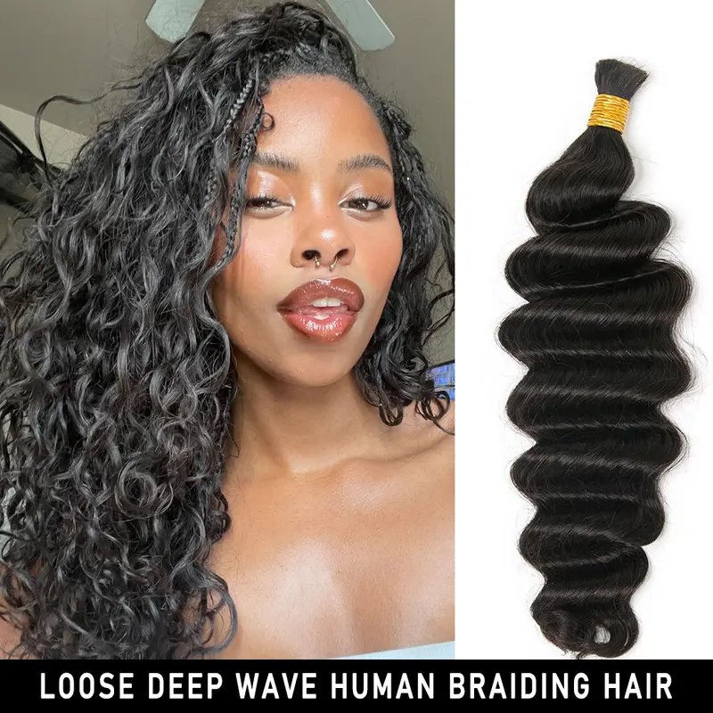 YWIGS Loose Deep Wave Human Braiding Hair for Boho Braids Bulk Human Hair for Braiding No Wefted Natural Color Human Hair for Boho Braids #TikTokShopFallDealsForYou