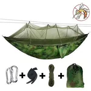 Outdoor Parachute Cloth Travel Camping Survival Hammock with Mosquito Net, Portable Lightweight Backpacking Hammock, Foldable Design Hammock for Camping, Travel, Hiking, Hammock Camping, Folding Hammock, Carabiners