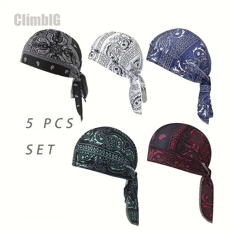 2Pcs/5Pcs Paisley Cooling Headscarf Cap Set, Motorcycle Pirate Head Wrap Safety Helmet Liner, Elastic Fit Hand Washable Multifunctional Outdoor Headwear for Athletes & Outdoor Enthusiasts (Large Size)