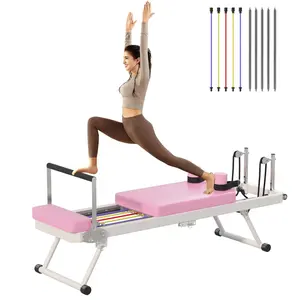 Reformer Pilates Reformer Foldable Machine with 330.5lbs Weight Capacity, Complimentary Elastic Cords, Eco-Silicone Leather & Easy to Fold Storage Stretching Gear Gymnastics, 40JYHBPT, For Christmas Gifts Yoga Equipment Workout Bands