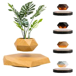 MAGECMOON Magnetic Levitation Plant Pot - Black Wood Grain White Marble Pot with Unique Levitation Effect for Air Plants & Bonsai - Home & Garden Decor - Perfect  Summervibes for Plant Lovers Father's Day Gift