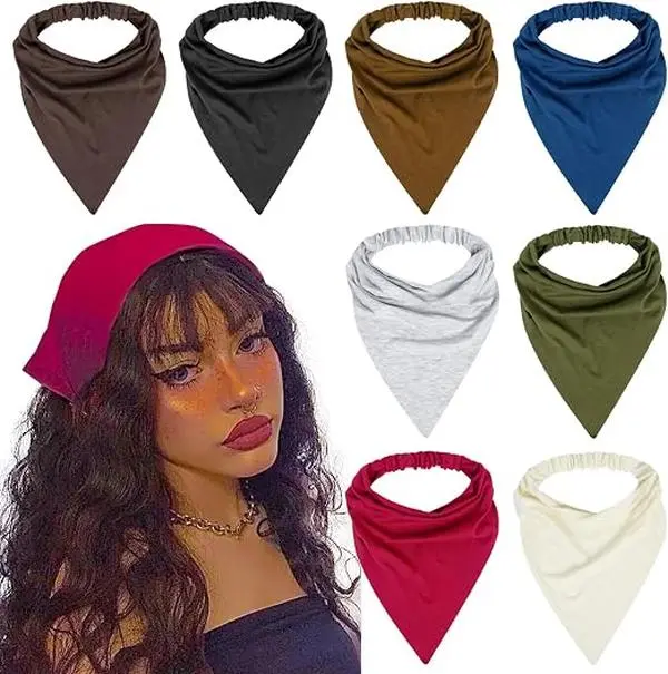 8 Pcs Hair Scarf Headband for Women Girls Non Slip Elastic Boho Triangle Head Scarf Bandana