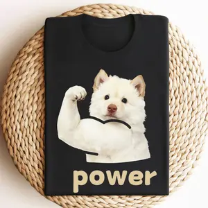 Samoyed Power Graphic T-Shirt, Cute Fluffy Dog Flexing Muscle Meme Design, Unisex Streetwear Tee For Pet Lovers And Funny Gym Fans, Cozy Animal Outfit