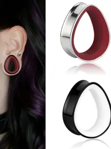 2pcs Teardrop Shape Pla Lined Ear Tunnels Plugs, Earrings Jewelry, 316 Stainless Steel Hypoallergenic Piercing Gauges, Unisex Gift for Women Men