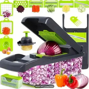 Multifunctional Vegetable Chopper 16 in 1 with Grater, Slicer & Dicer, ABS+PP+Stainless Steel, Grey, Easy to Clean, Versatile Kitchen Tool