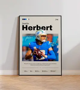 Justin Poster Herbert Poster, Football Art, Sports Fan Gift, Athlete Artwork, Man Cave Decor