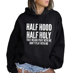 Hooded sweatshirt t-shirt meaning pray with me, funny hooded casual street style pullover hooded sweatshirt for women, perfect gift