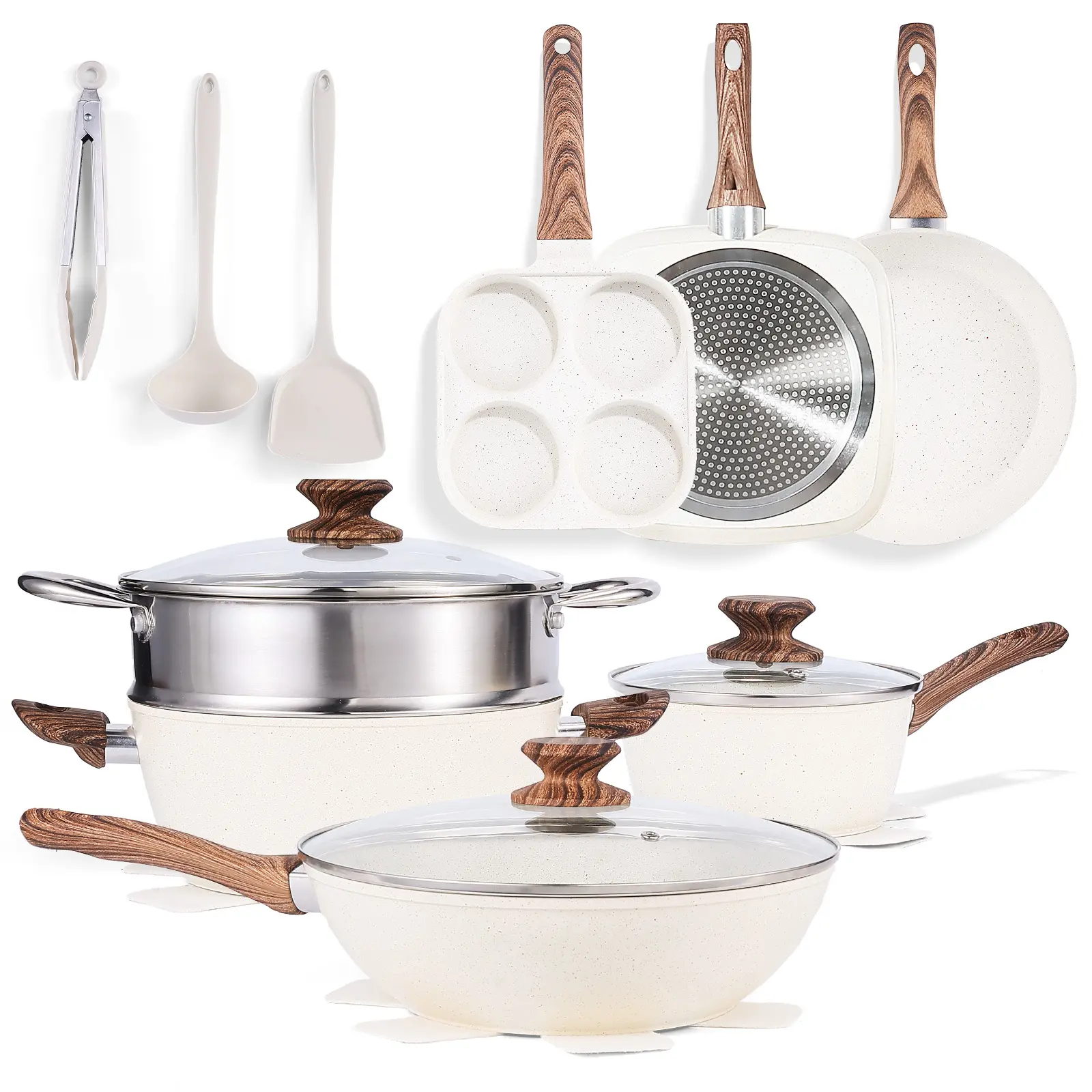 12 pcs Pots and Pans Set, Nonstick Kitchen Induction Cookware Suit with Detachable Handle, Easy To Clean, Optimized Storage Space，Dishwasher Oven Safe