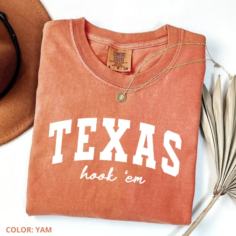 Comfort Colors Texas Hook Em T-Shirt, Longhorn Football Shirt, UT Fan Gift, College Football Shirt, Game Day Apparel Tee, Sports Mom Top