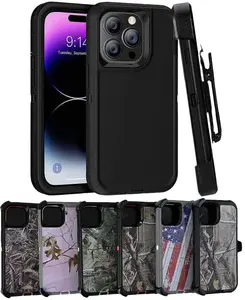 Rugged Defender Case For Apple iPhone 14 / 14 Plus / 14 Pro / 14 Pro Max / Shockproof Heavyduty Protection cover With Belt Clip Phonecase Protector  Protective Casing