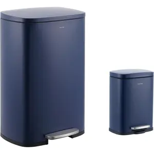 Hpm1006j connor rectangular 13gallon trash can with softclose lid and free mini trash can fingerprint resistant modern minimalistic for home kitchen office bathroom denim blue