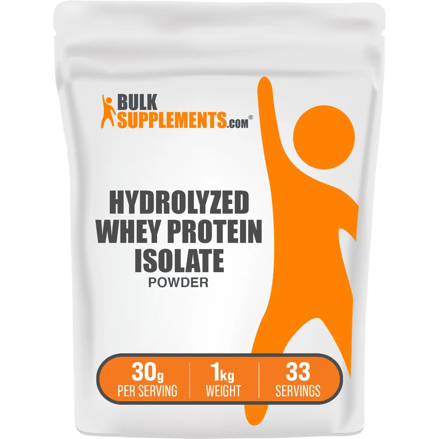 BulkSupplements.com Hydrolyzed Whey Protein Isolate Powder - Whey Protein - Protein Supplement - Unflavored - 1kg - 500mg per Serving
