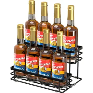 Coffee Syrup Rack Organizer 2-Tier 8 Bottles Syrup Bottle Holder Stand Storage Shelves for Coffee Bar, Fits Syrup Wine Dressing for Kitchen Countertop Black