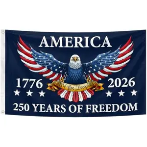 Double-sided USA 250th Birthday Flag 3x5 Ft Heavy Duty Fade Resistant with Two Brass Washers for Outdoor Garden Porch Deck Lawn Yard Decor 1776-2026 America 250 Years Anniversary Celebration History Patriotism