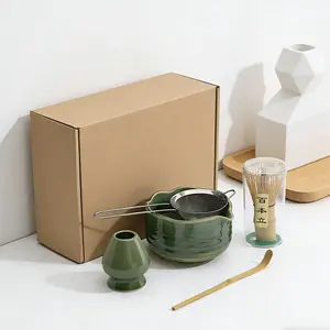 Japanese Matcha Tea Set, Ceramic Bowl, Whisk, Holder, Scoop & Strainer, Complete Matcha Prep Kit, Tea Making Tools, Ideal for Brewing