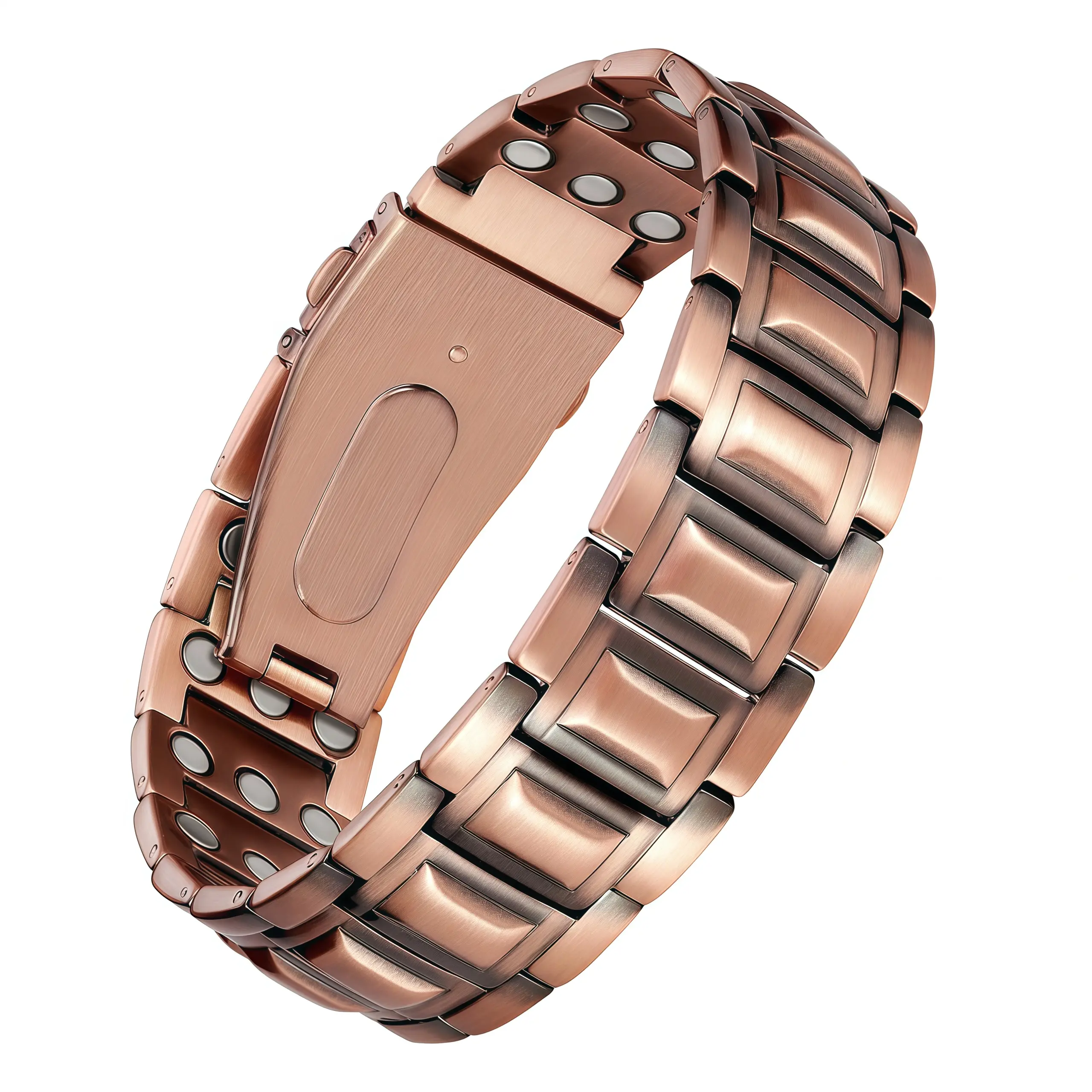 Men's 99.9% Pure Solid Copper Geometric Magnetic Therapy Bangle - Metal Wearable, Hook-On/Off Mechanism, Unique Folding Clasp, Double-End Adjustable Tool, Premium Gift Box - Ideal for Male Anniversary Gifting, Casual Wear, 99.9% Pure Copper Bracelets & Ba