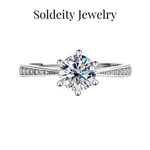 Classics 1CT/2CT D Color VVS1 Clarity Synthetic Moissanite, Sterling Silver Wedding Rings, Promise Rings for Wedding Anniversary and Bridal