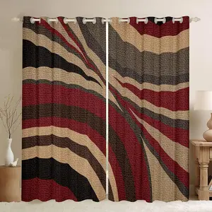 Feelyou Burgundy Red Brown Stripe Geometric Blackout Curtains (2 Panels) - Grommet Privacy Window Treatments for Boys, Home Decoration Curtain, Room Decor Textile, Room Decor Curtain