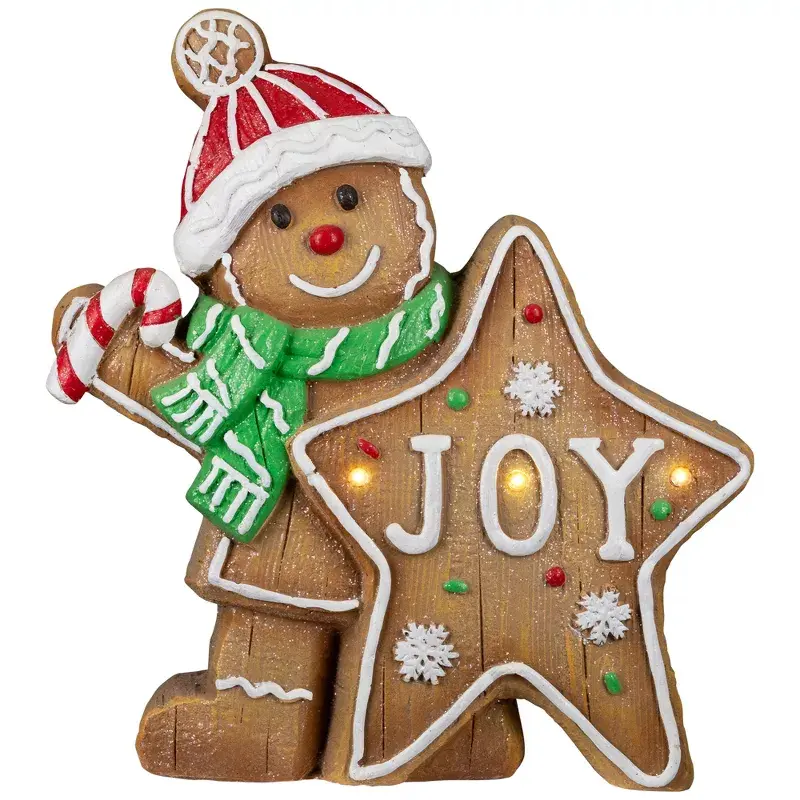 Northlight 35847222 13.5 in. Gingerbread Cookie Boy with Lightsed Joy Star Christmas Decoration, Brown