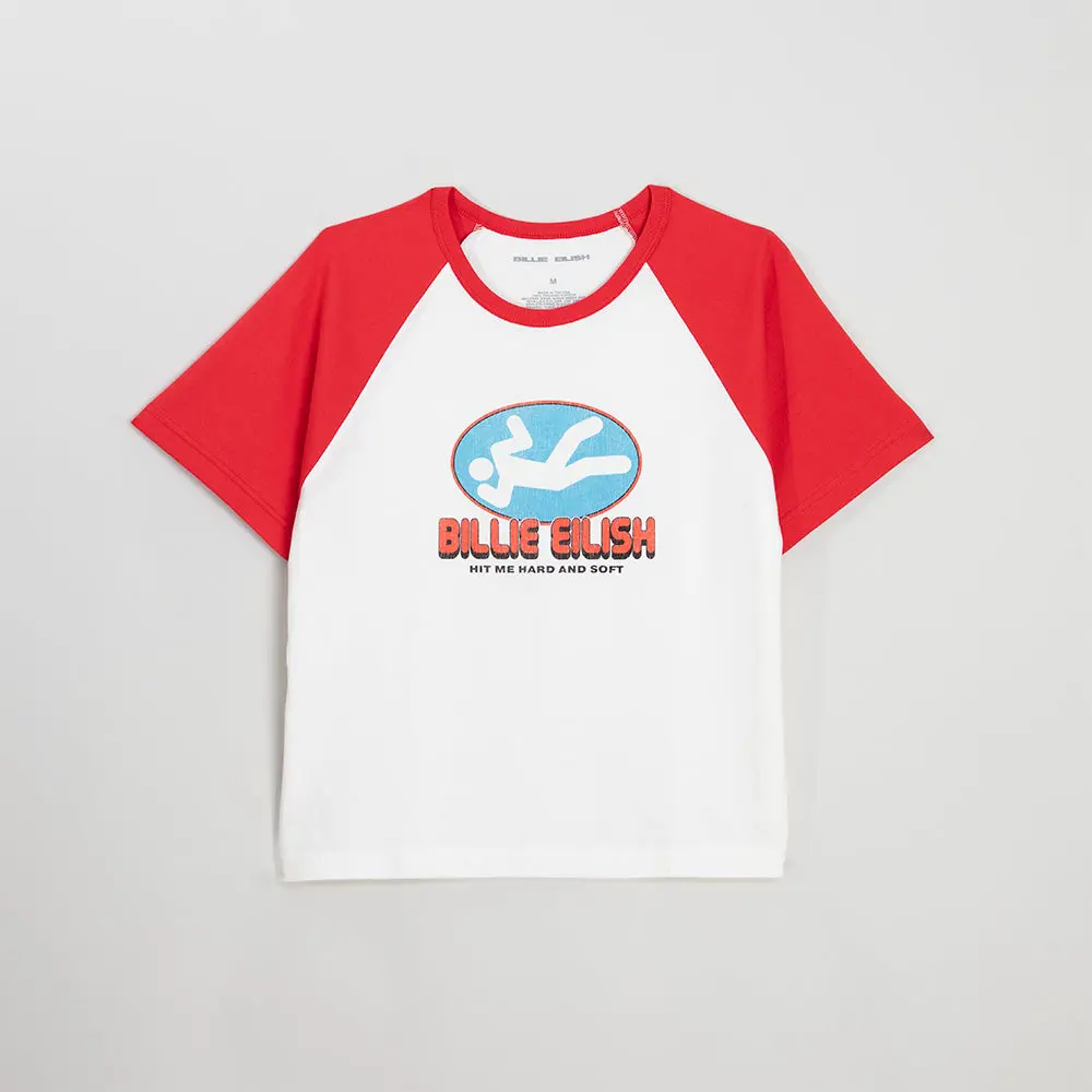 RED AND WHITE RAGLAN DROP SLEEVE TEE