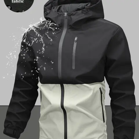 Men's Regular Fit Zip-Up Hooded Jacket, Casual Long Sleeve Outdoor Windbreaker for Spring & Fall, Fashion Men's Outerwear for Daily Wear, Windproof Casual Jacket