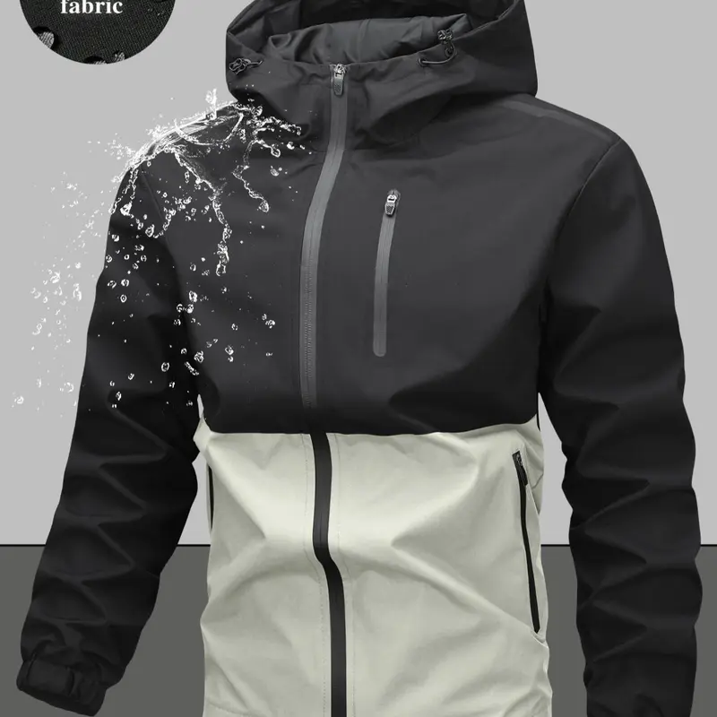 Men's Regular Fit Zip-Up Hooded Jacket, Casual Long Sleeve Outdoor Windbreaker for Spring & Fall, Fashion Men's Outerwear for Daily Wear, Windproof Casual Jacket