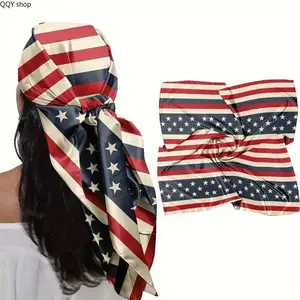 Flag Square Bandana, Red White & Blue Patriotic Headscarf Neck Scarf, Versatile Unisex Fashion Accessory, Multi-Purpose Casual Head Wrap for Men Women Holiday Events and Daily Outdoor Wear