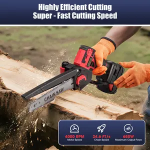 Mini Chainsaw for Milwaukee 18V Battery, Auto-Oiler, 8-Inch Brushless Cordless Pruning Chainsaw, 4000RPM for Wood Cutting, Tree Trimming (Battery Not Included) (Red)