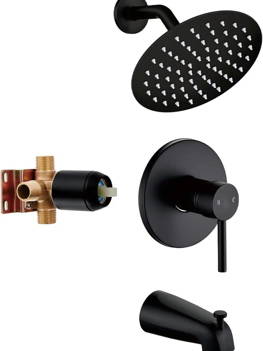 Black Tub Shower Faucet Set Complete with 6-Inch Rainfall Shower Head and Tub Spout Included Shower Valve Tub Shower Trim Kit Round Matte Black