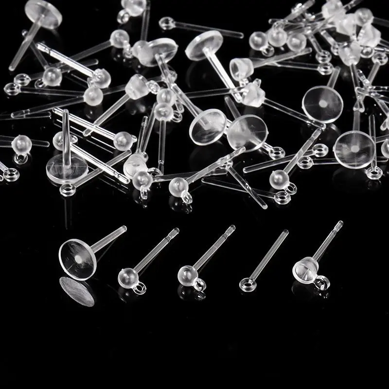 10-20pcs/Lot 5 Style Resin Invisible Plastic Earring Base Pins Stud Earring Piercing Retainer for DIY Earring Findings
