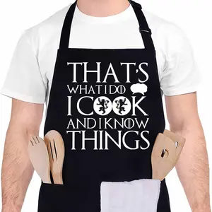 Funny Apron for Men-I Cook and I Know Things Adjustable Kitchen Black BBQ Grilling Cooking Chef Apron with Pockets for BBQ Grilling Cooking Waterproof Grill Daddy Gift for Father Husband Boyfriend
