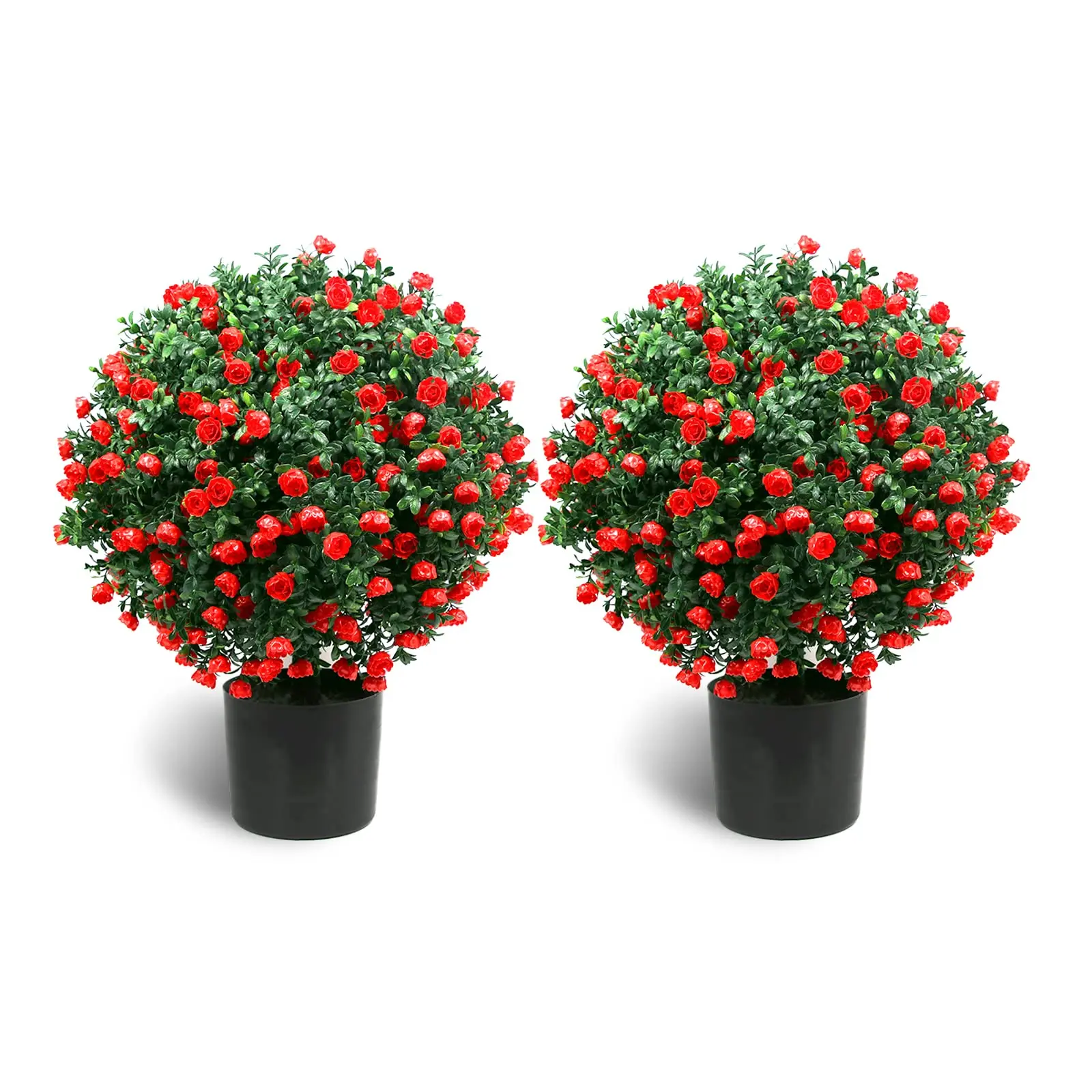 [Deals For You] Summer garden 21.6” Tall Artificial Rose Topiary Ball Tree Set of 2 Pack Potted Bushes UV Resistant Potted Plants for Indoor Outdoor Home Garden Flower Arrangements